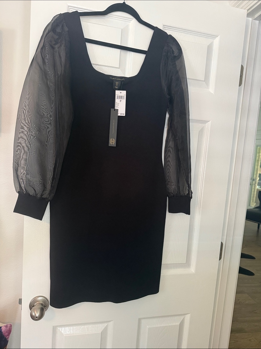 House of Harlow 1960 Black Puff-Sleeve Sheath Dress